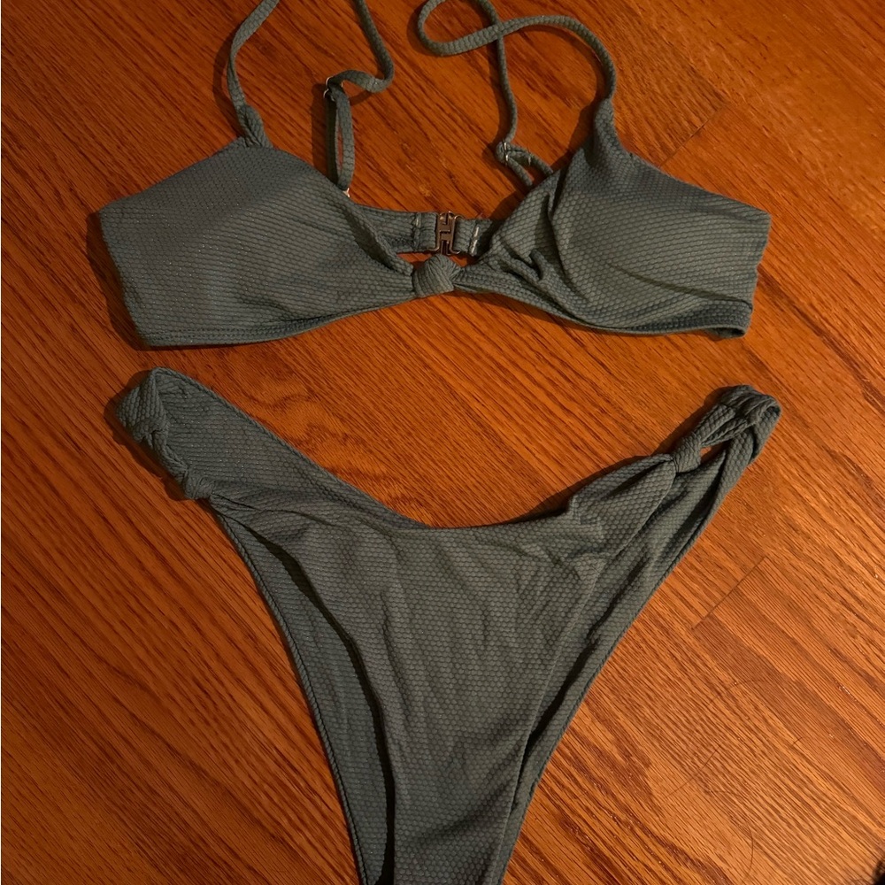 Green Textured Bikini Set